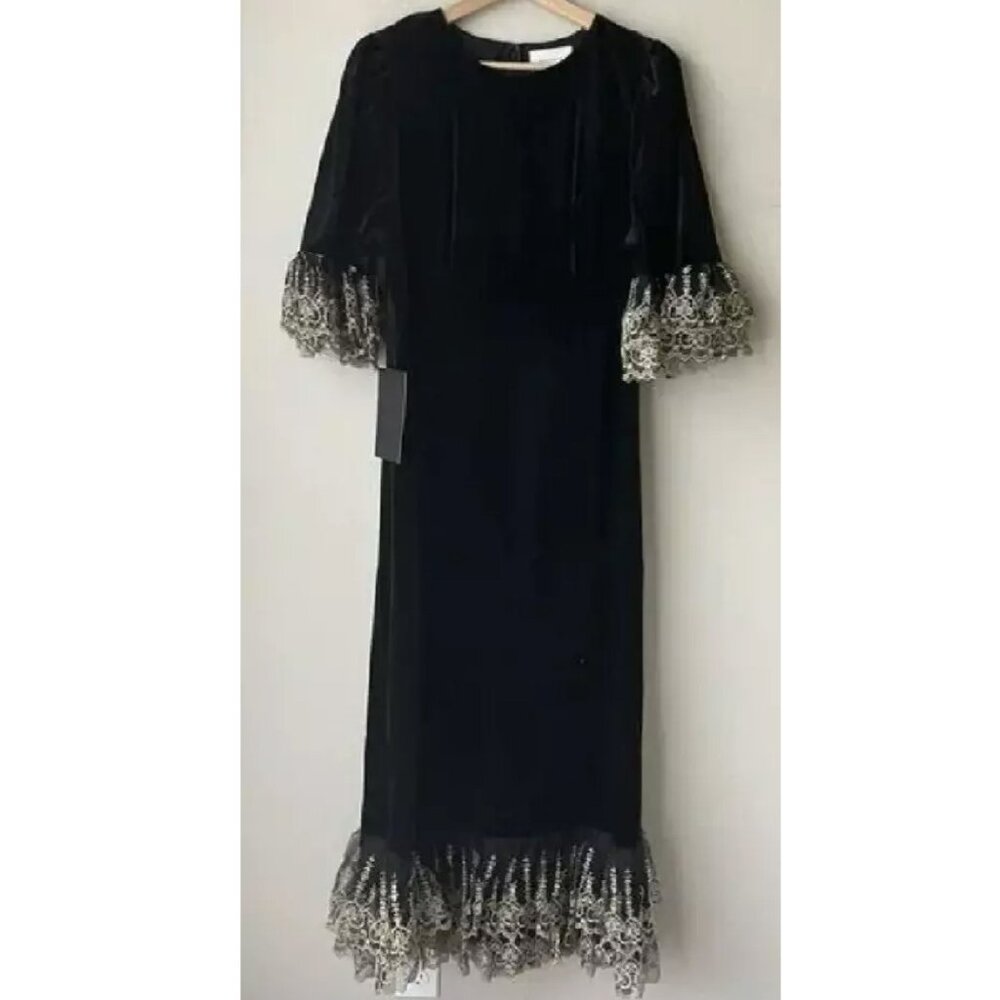 Tuckernuck Pomander Place Women's Black Velvet Lillith Dress, Size L Retail $168 - Picture 4 of 5